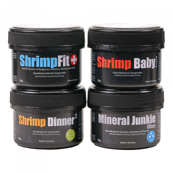 GlasGarten Garnelenfutter 4er Set: Komplettpaket für Zwerggarnelen M